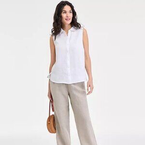 Linen Button-Up Sleeveless Top